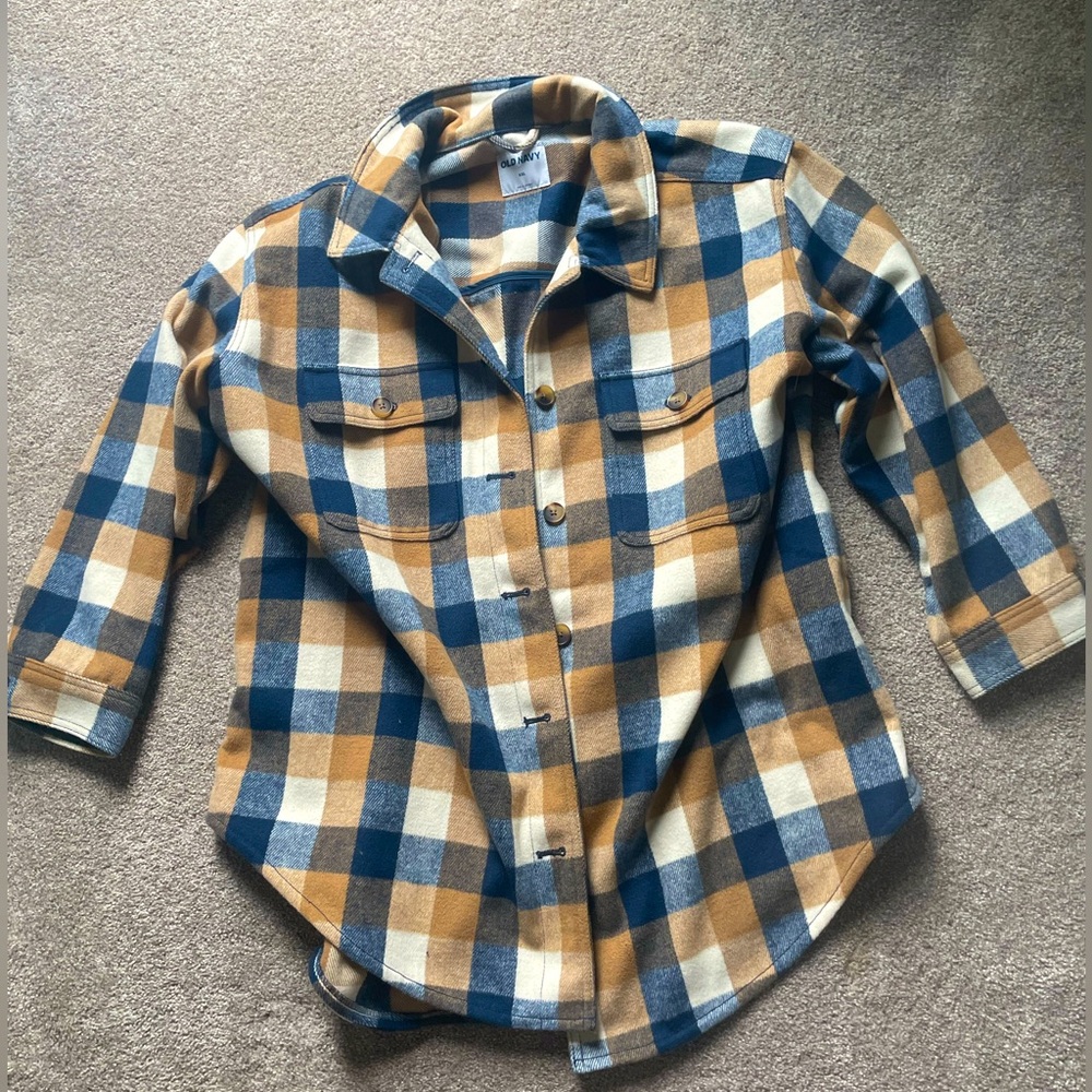 Old Navy blue and tan plaid jacket
